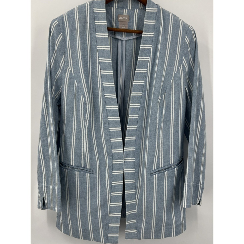 Blue White Striped Blazer Jacket Women's S Nautical Cruisewear Beach